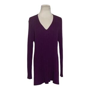 Eileen Fisher purple merino wool v neck long sleeves ribbed sweater size M